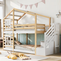 Etagenbett-Hausbett mit Fenstern und Stauraum 90x200 Lilla Kids