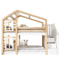 Etagenbett-Hausbett mit Fenstern und Stauraum 90x200 Lilla Kids