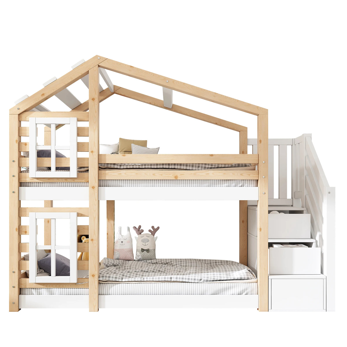 Etagenbett-Hausbett mit Fenstern und Stauraum 90x200 Lilla Kids