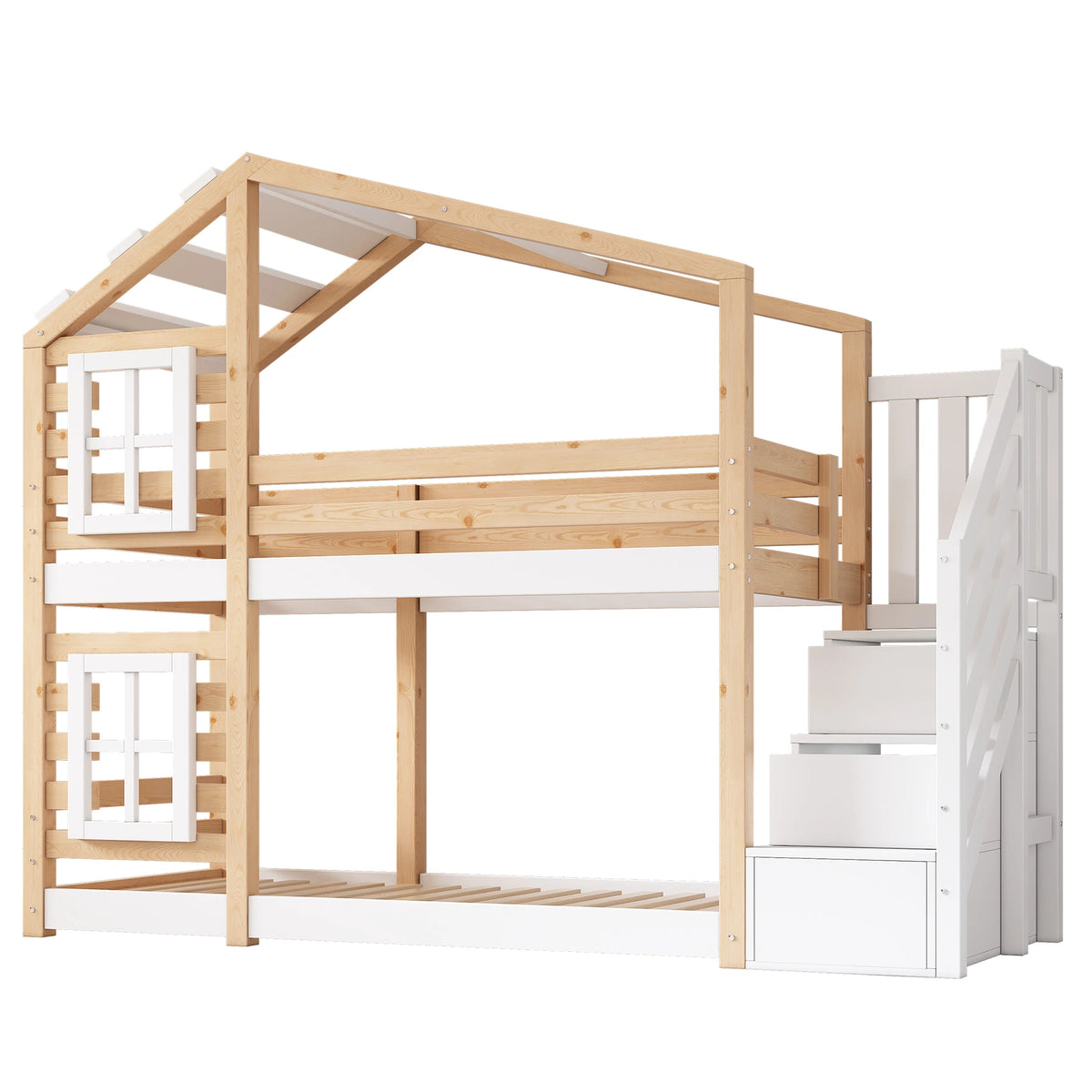 Etagenbett-Hausbett mit Fenstern und Stauraum 90x200 Lilla Kids