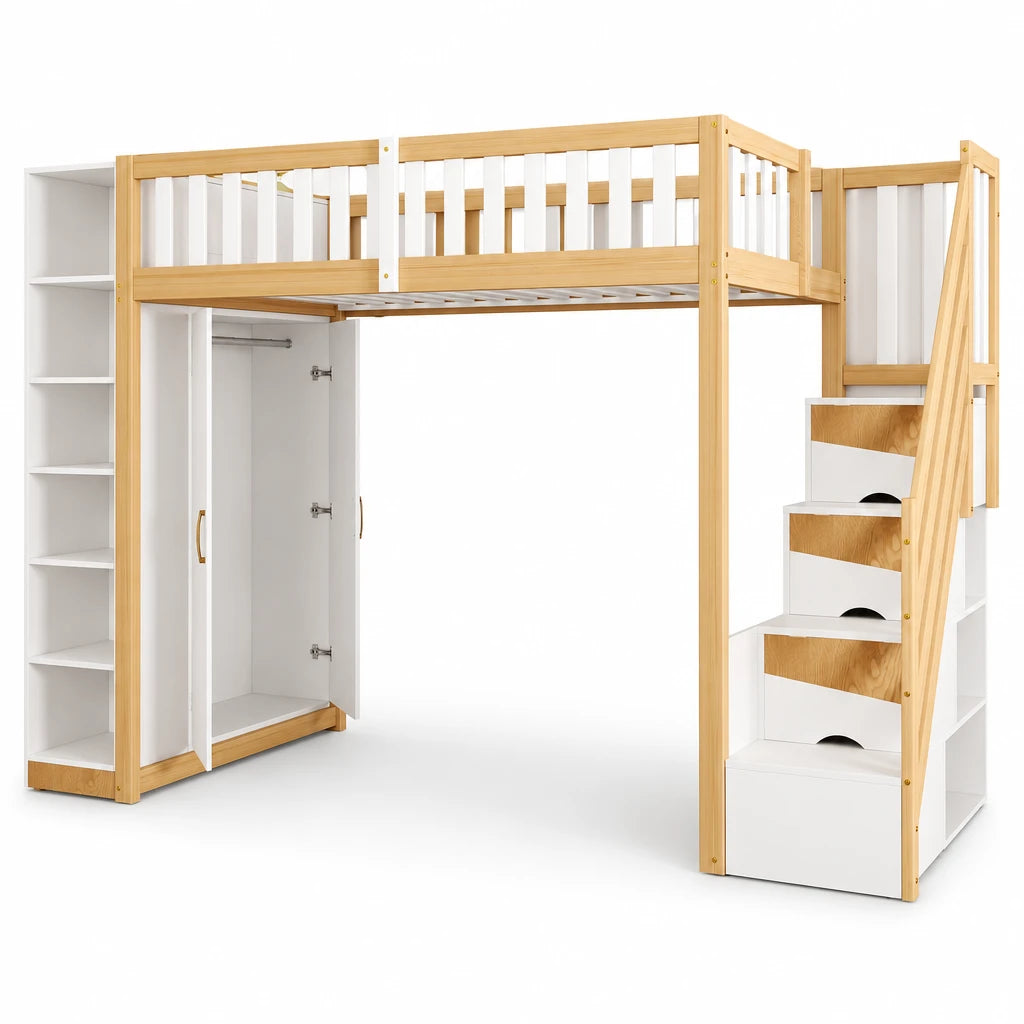 Etagenbett-Hausbett mit Kleiderschrank und Regalen Lilla Kids