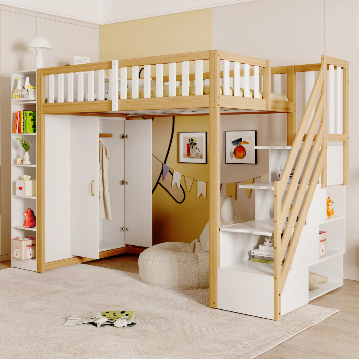 Etagenbett-Hausbett mit Kleiderschrank und Regalen Lilla Kids