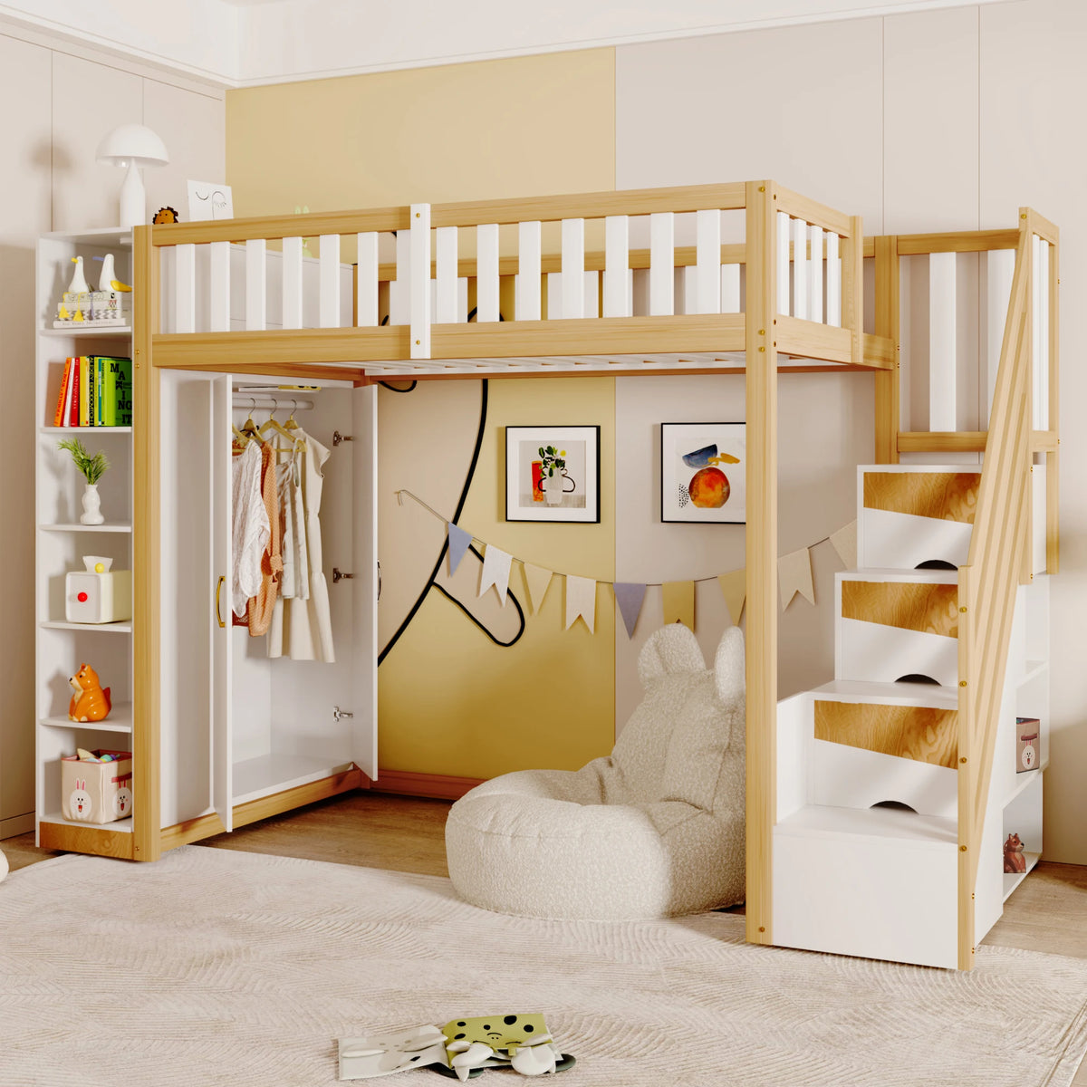 Etagenbett-Hausbett mit Kleiderschrank und Regalen Lilla Kids