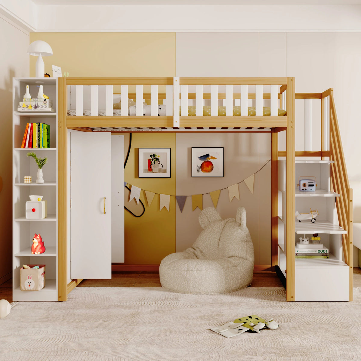 Etagenbett-Hausbett mit Kleiderschrank und Regalen Lilla Kids
