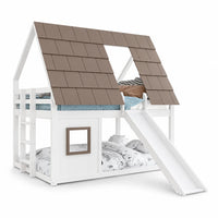 Etagenbett-Hausbett mit Rutsche in Weiß und Braun 90/140 Lilla Kids