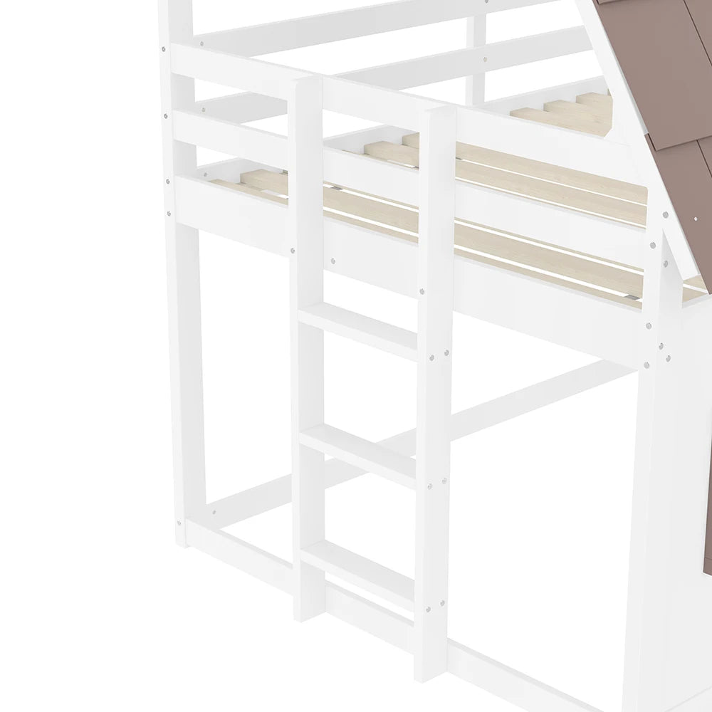 Etagenbett-Hausbett mit Rutsche in Weiß und Braun 90/140 Lilla Kids