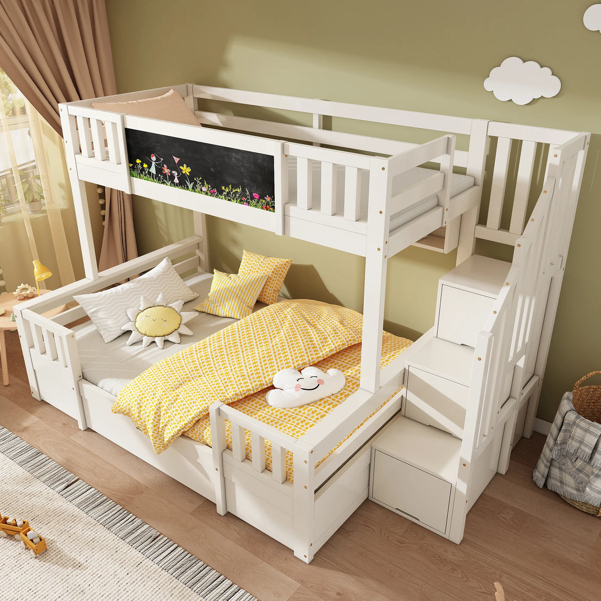 Etagenbett-Hausbett mit Rutsche, Tafel und Bücherregal Lilla Kids