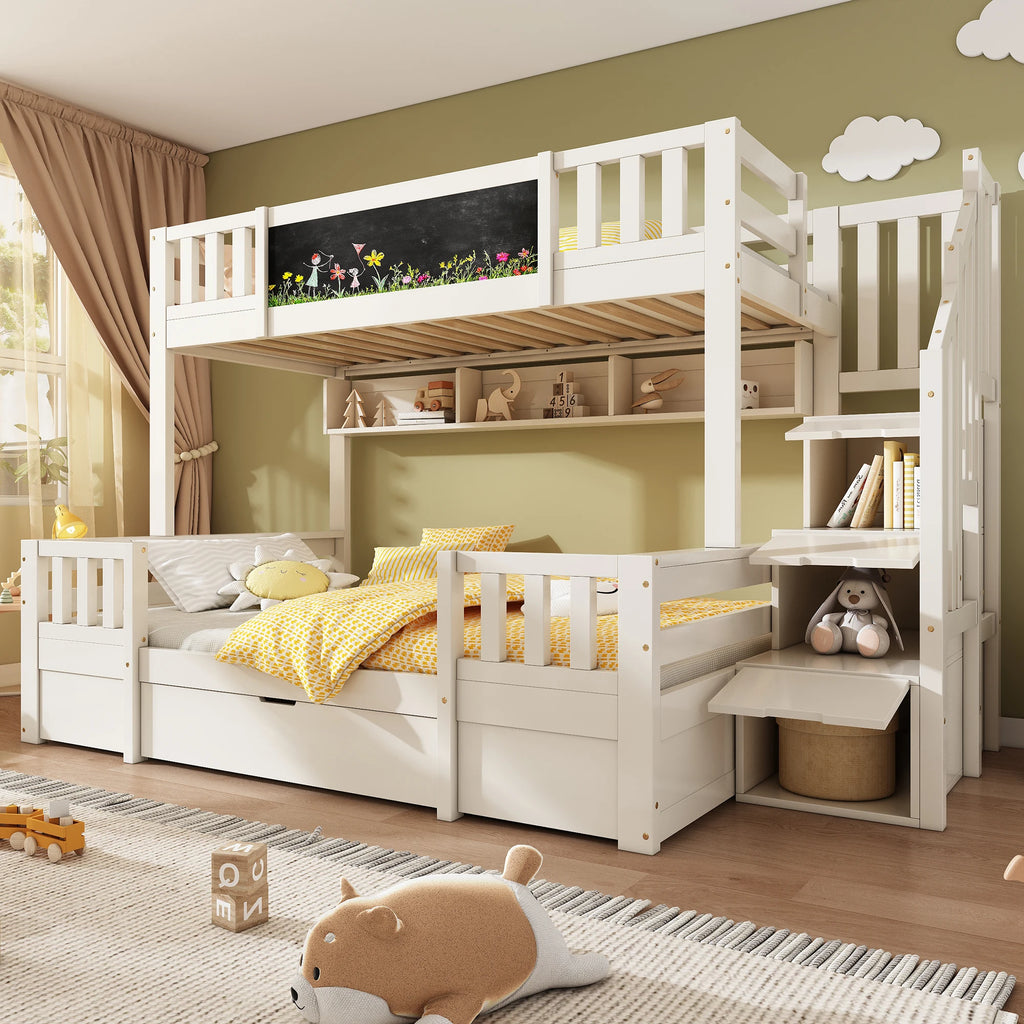 Etagenbett-Hausbett mit Rutsche, Tafel und Bücherregal Lilla Kids