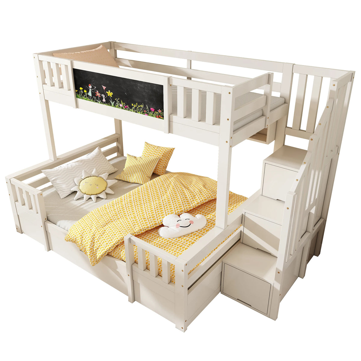 Etagenbett-Hausbett mit Rutsche, Tafel und Bücherregal Lilla Kids