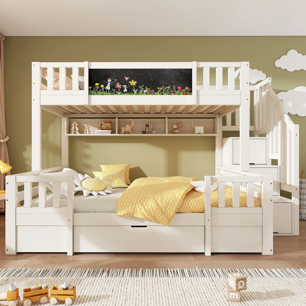 Etagenbett-Hausbett mit Rutsche, Tafel und Bücherregal Lilla Kids