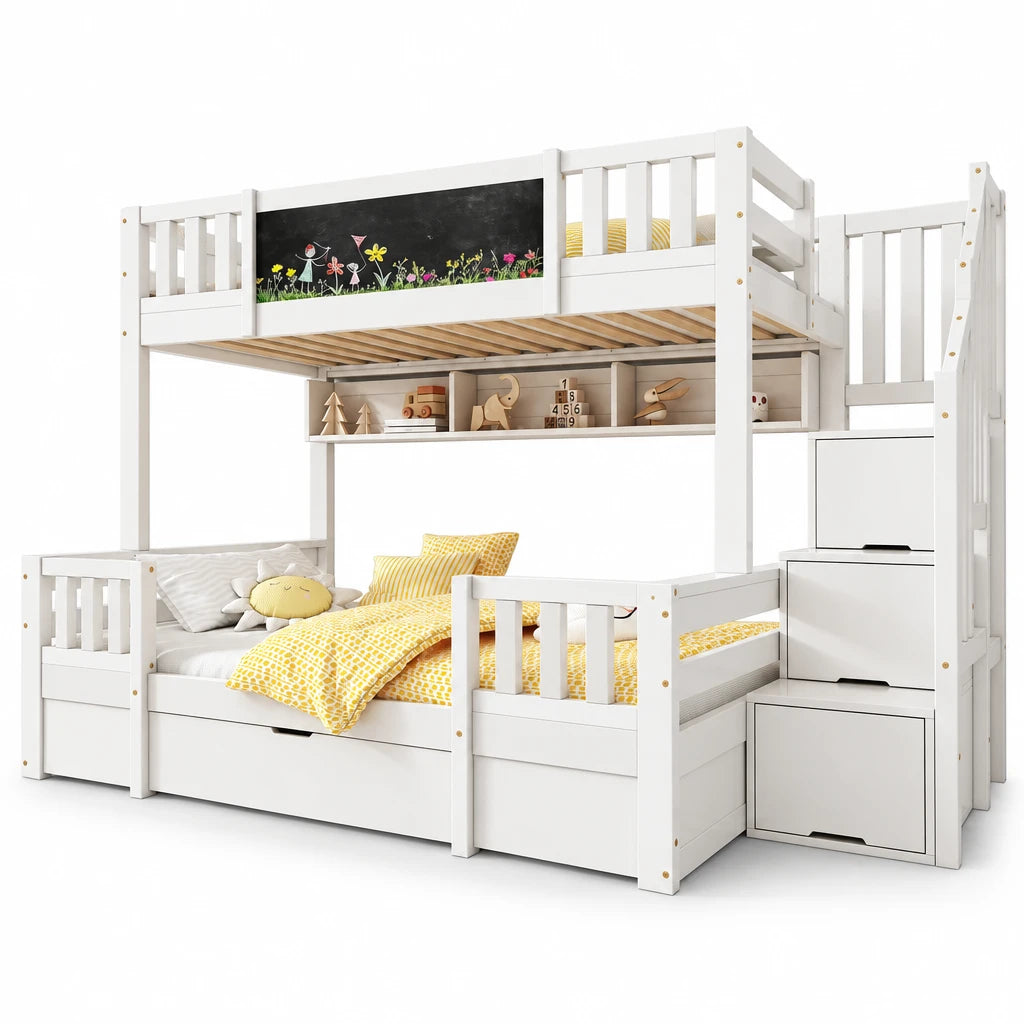 Etagenbett-Hausbett mit Rutsche, Tafel und Bücherregal Lilla Kids
