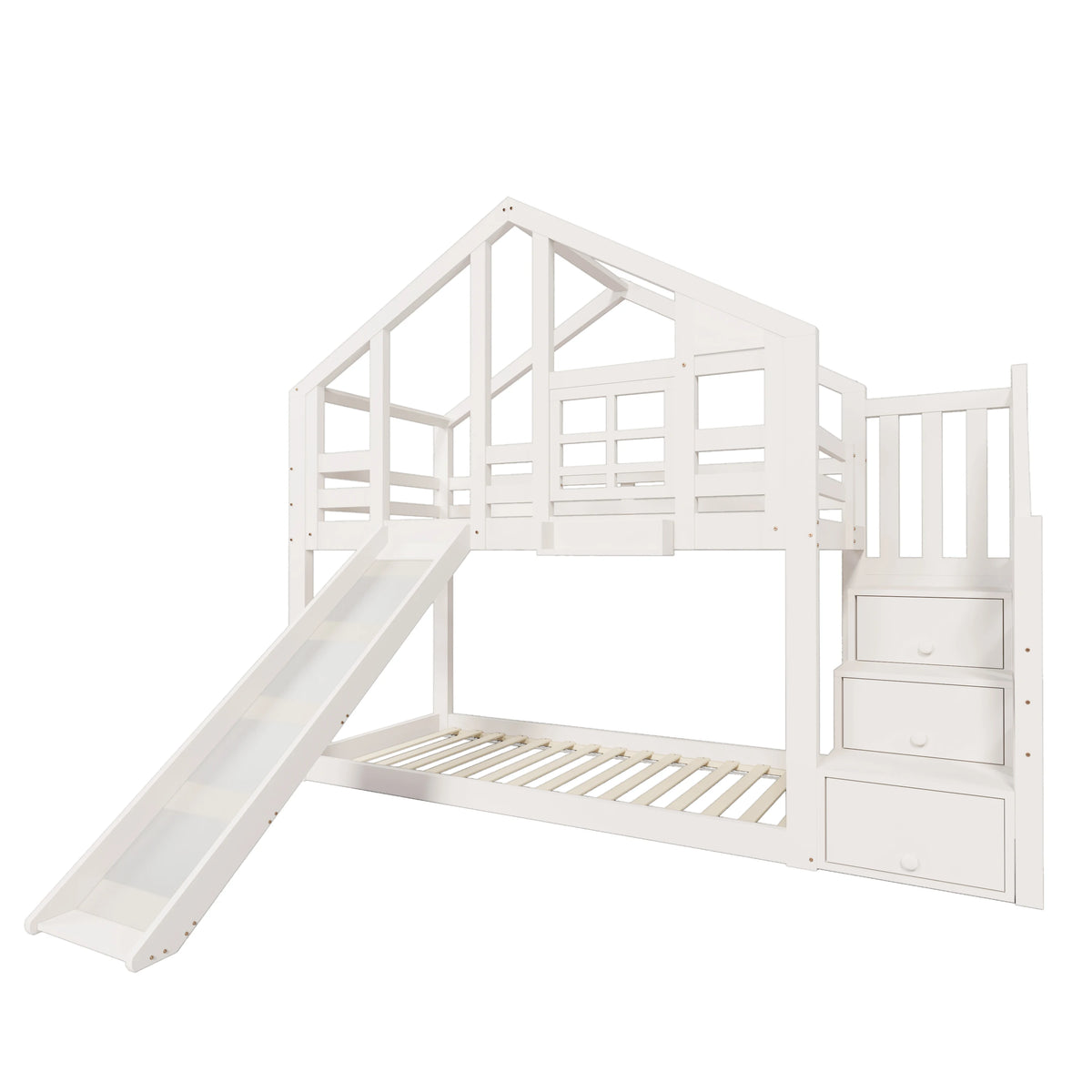 Etagenbett-Hausbett mit Rutsche und Fenster 90x200 Lilla Kids
