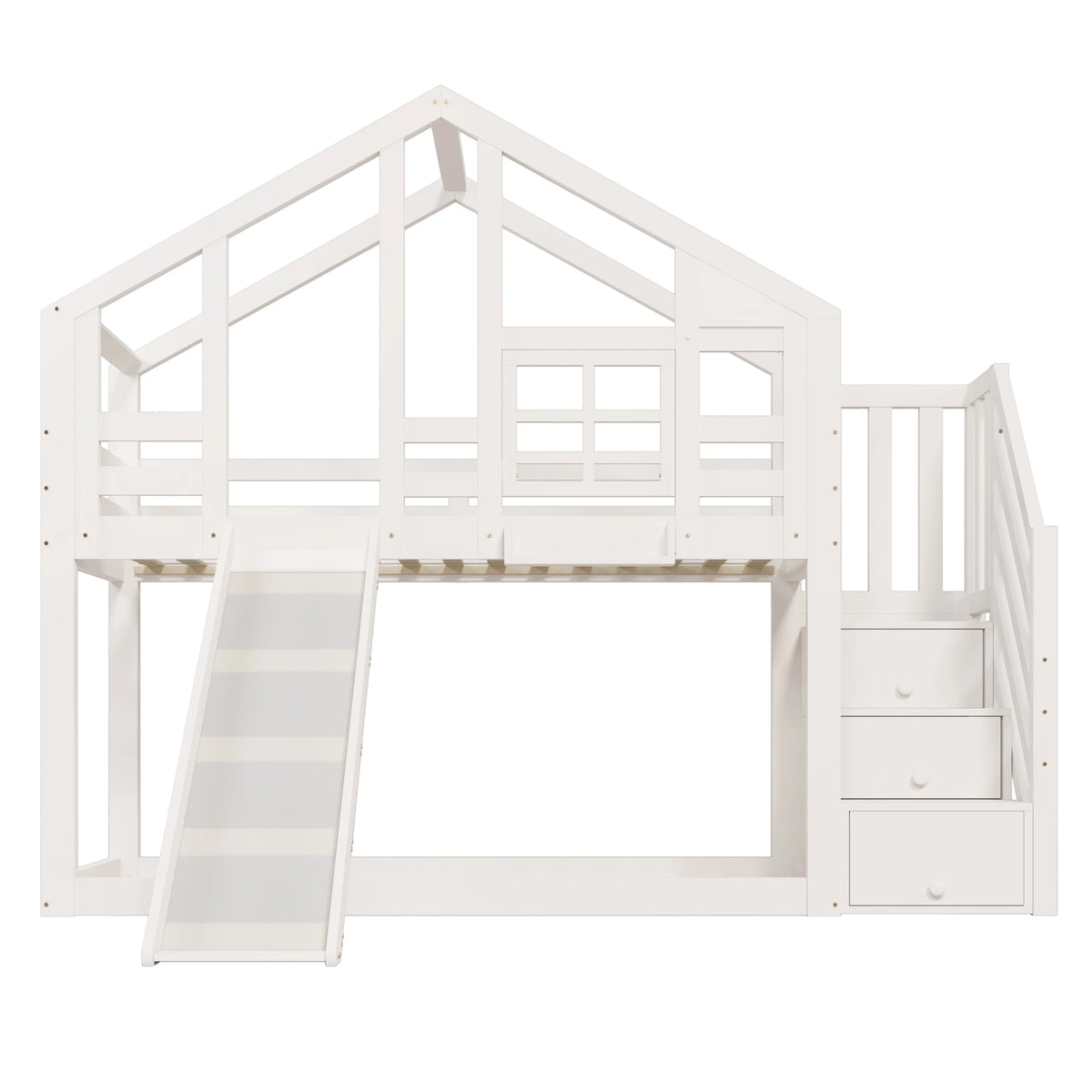 Etagenbett-Hausbett mit Rutsche und Fenster 90x200 Lilla Kids