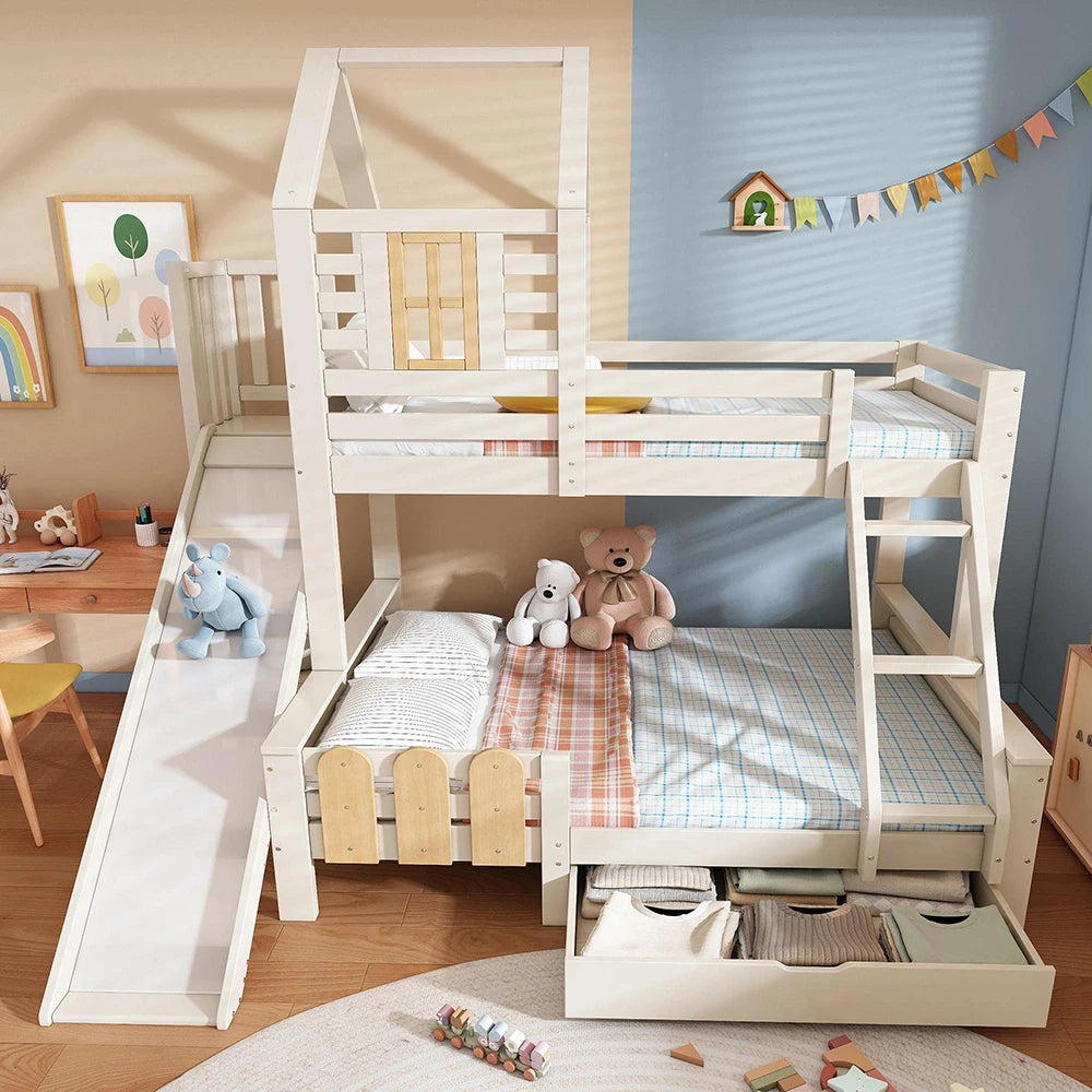 Etagenbett-Hausbett mit Rutsche und Schublade 90 und 140 Lilla Kids
