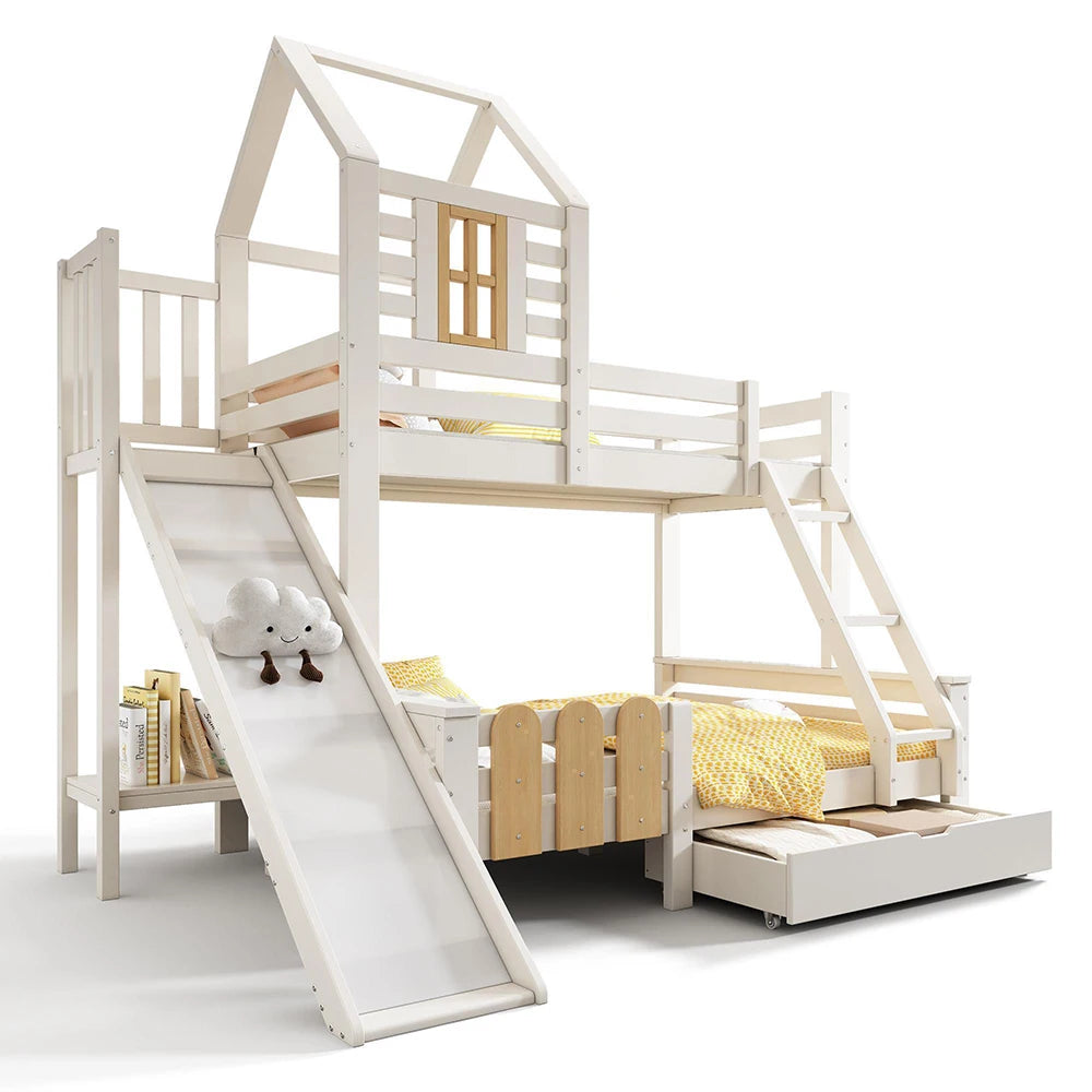 Etagenbett-Hausbett mit Rutsche und Schublade 90 und 140 Lilla Kids