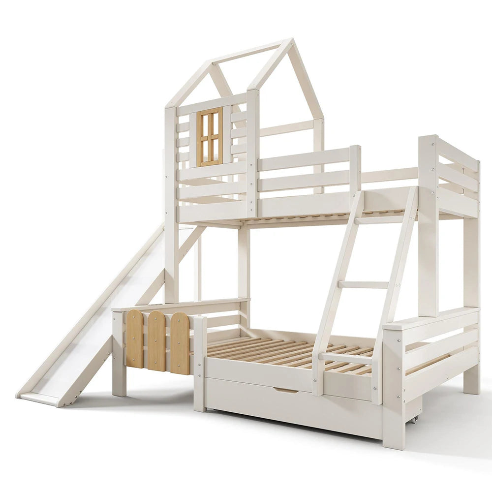 Etagenbett-Hausbett mit Rutsche und Schublade 90 und 140 Lilla Kids