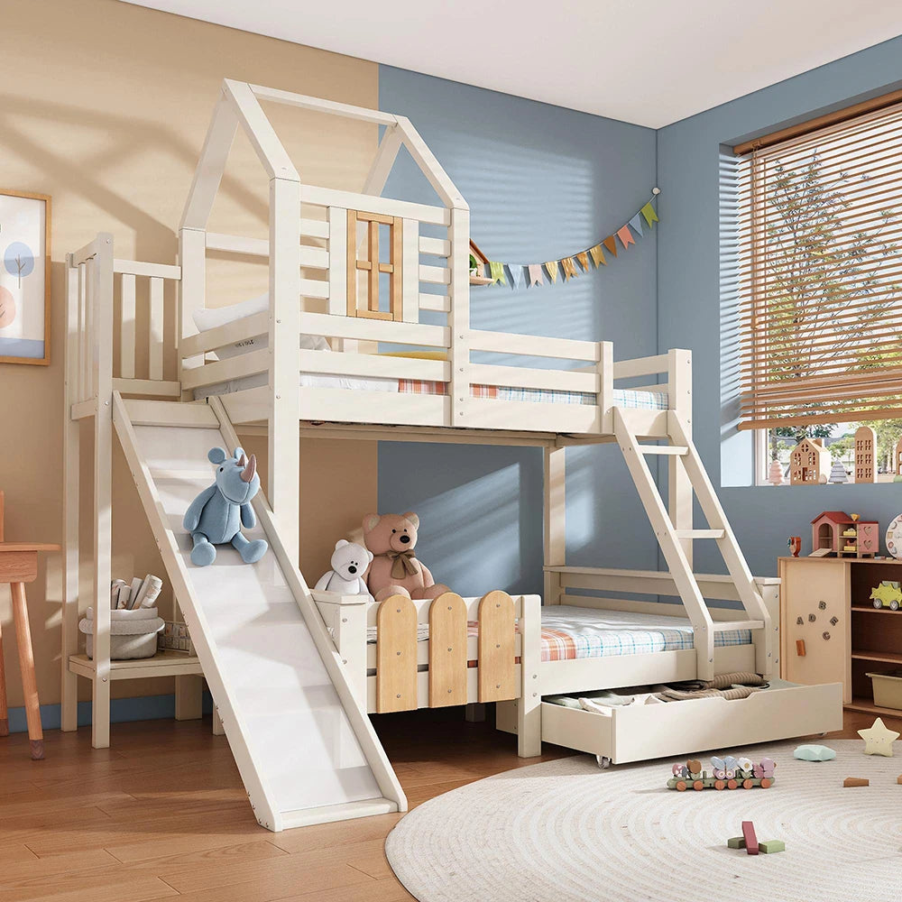 Etagenbett-Hausbett mit Rutsche und Schublade 90 und 140 Lilla Kids