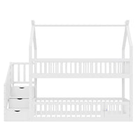 Etagenbett-Hausbett mit Treppe, Dach und Schubladen 90x200 Lilla Kids