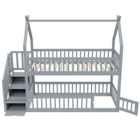 Etagenbett-Hausbett mit Treppe, Dach und Schubladen 90x200 Lilla Kids