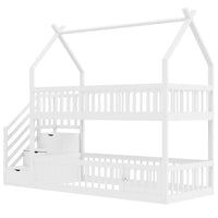 Etagenbett-Hausbett mit Treppe, Dach und Schubladen 90x200 Lilla Kids