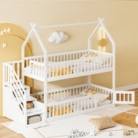 Etagenbett-Hausbett mit Treppe, Dach und Schubladen 90x200 Lilla Kids