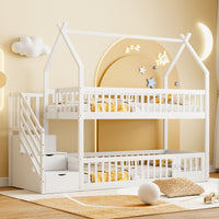 Etagenbett-Hausbett mit Treppe, Dach und Schubladen 90x200 Lilla Kids