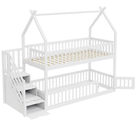 Etagenbett-Hausbett mit Treppe, Dach und Schubladen 90x200 Lilla Kids