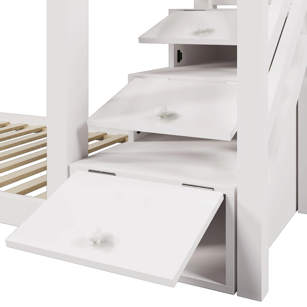 Etagenbett-Hausbett mit Treppe, Schubladen und Sternendach 90x200 Lilla Kids