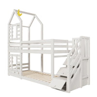 Etagenbett-Hausbett mit Treppe, Schubladen und Sternendach 90x200 Lilla Kids
