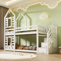 Etagenbett-Hausbett mit Treppe, Schubladen und Sternendach 90x200 Lilla Kids
