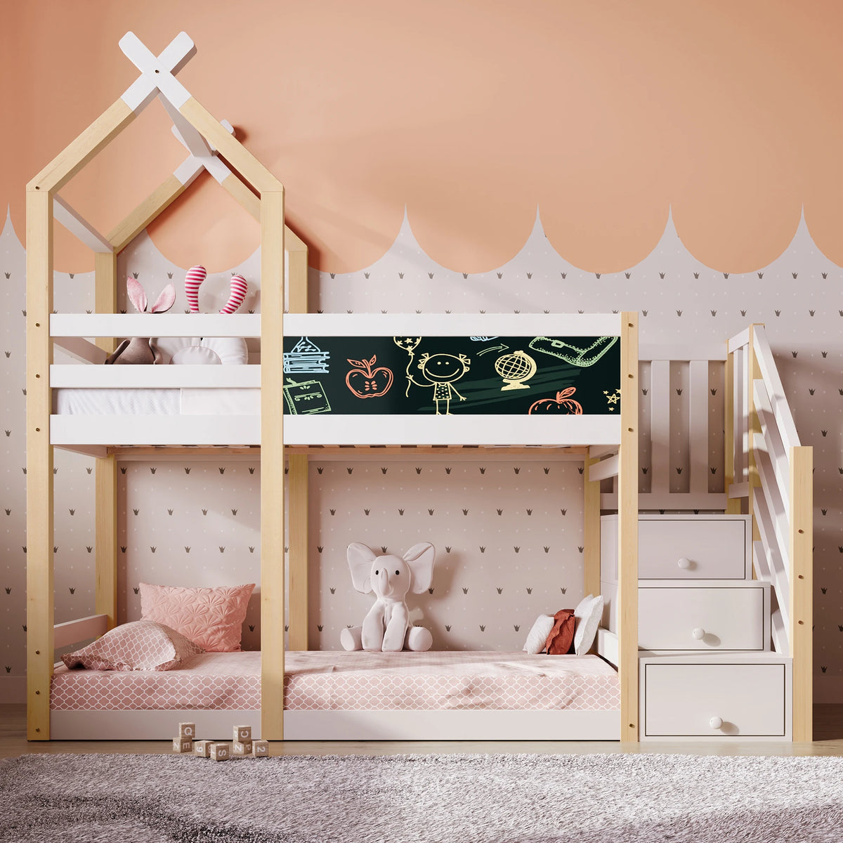 Etagenbett-Hausbett mit Treppe und integriertem Stauraum Lilla Kids