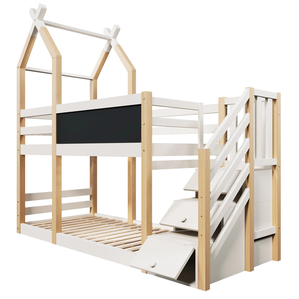Etagenbett-Hausbett mit Treppe und integriertem Stauraum Lilla Kids