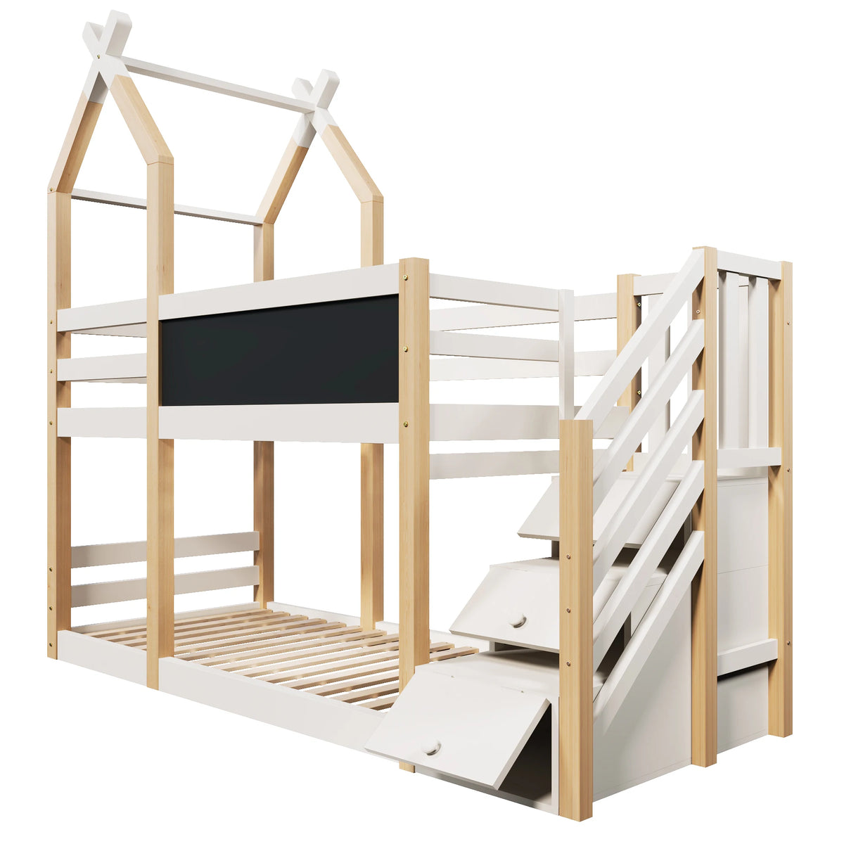 Etagenbett-Hausbett mit Treppe und integriertem Stauraum Lilla Kids
