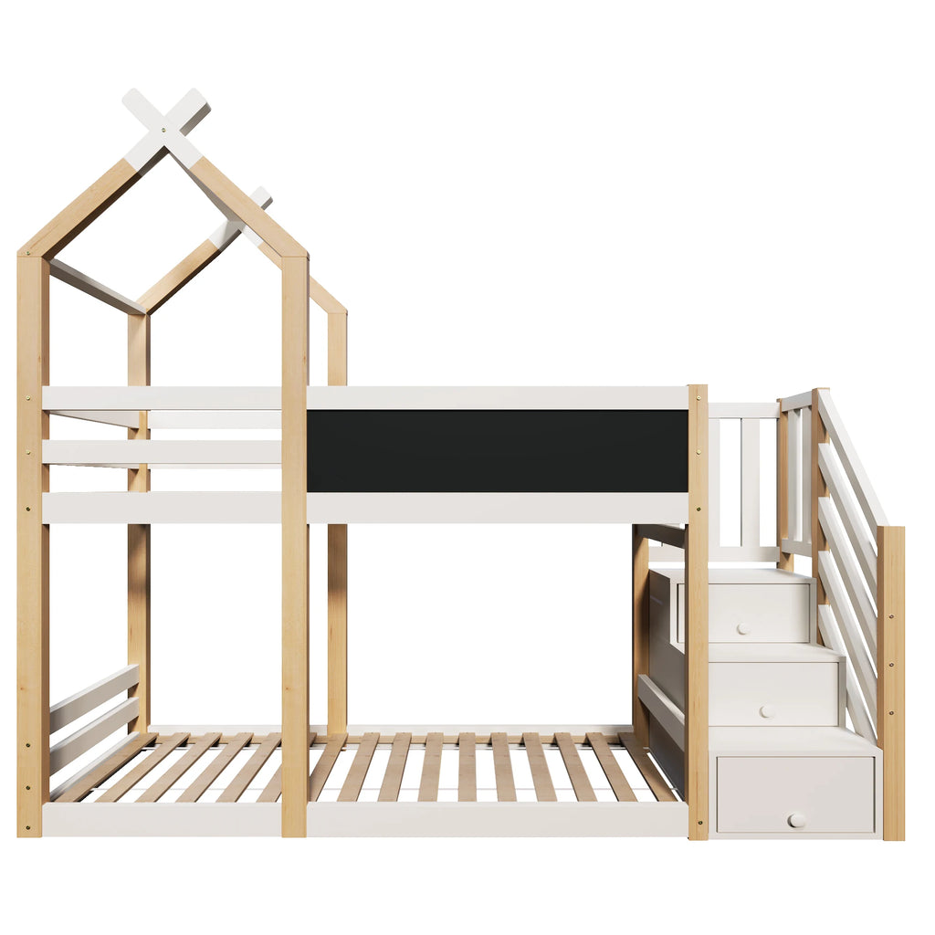 Etagenbett-Hausbett mit Treppe und integriertem Stauraum Lilla Kids