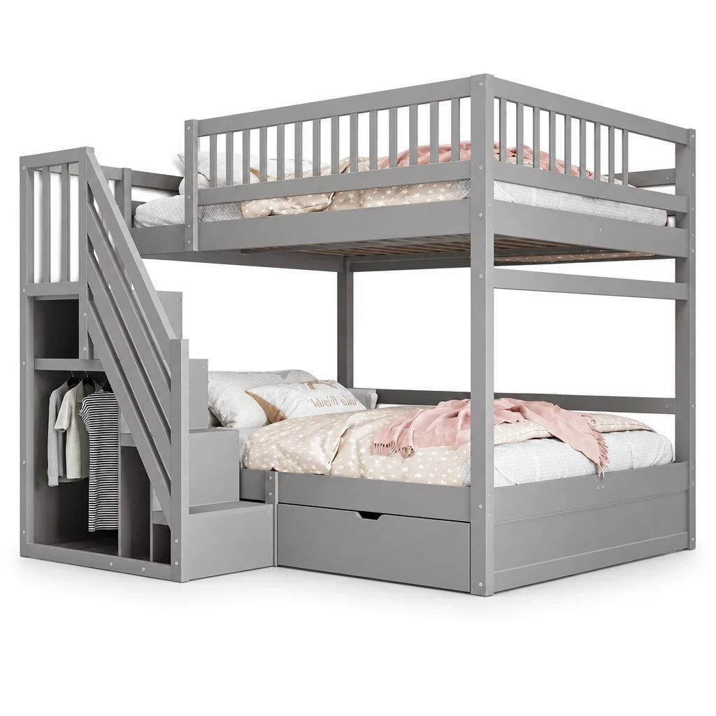 Etagenbett-Hausbett mit Treppe und Schubladen 140x200 Lilla Kids