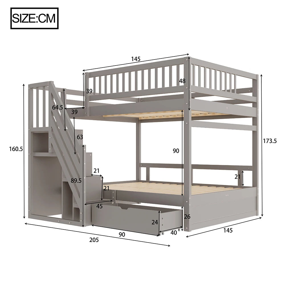 Etagenbett-Hausbett mit Treppe und Schubladen 140x200 Lilla Kids