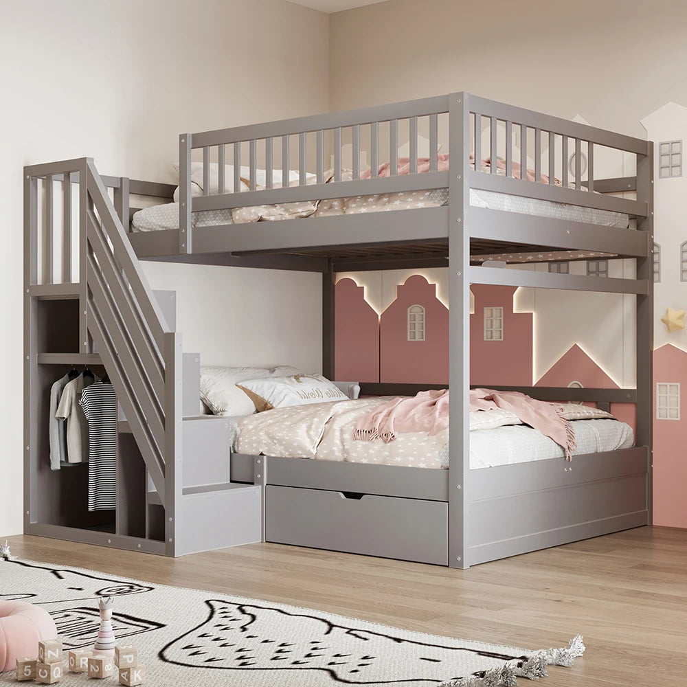 Etagenbett-Hausbett mit Treppe und Schubladen 140x200 Lilla Kids