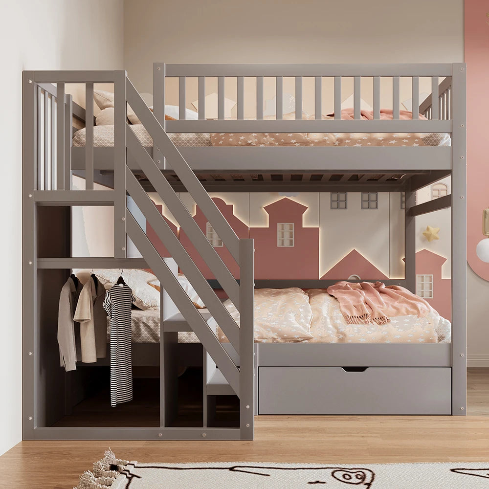 Etagenbett-Hausbett mit Treppe und Schubladen 140x200 Lilla Kids