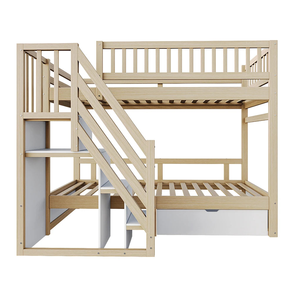 Etagenbett-Hausbett mit Treppe und Schubladen 90x200 Lilla Kids
