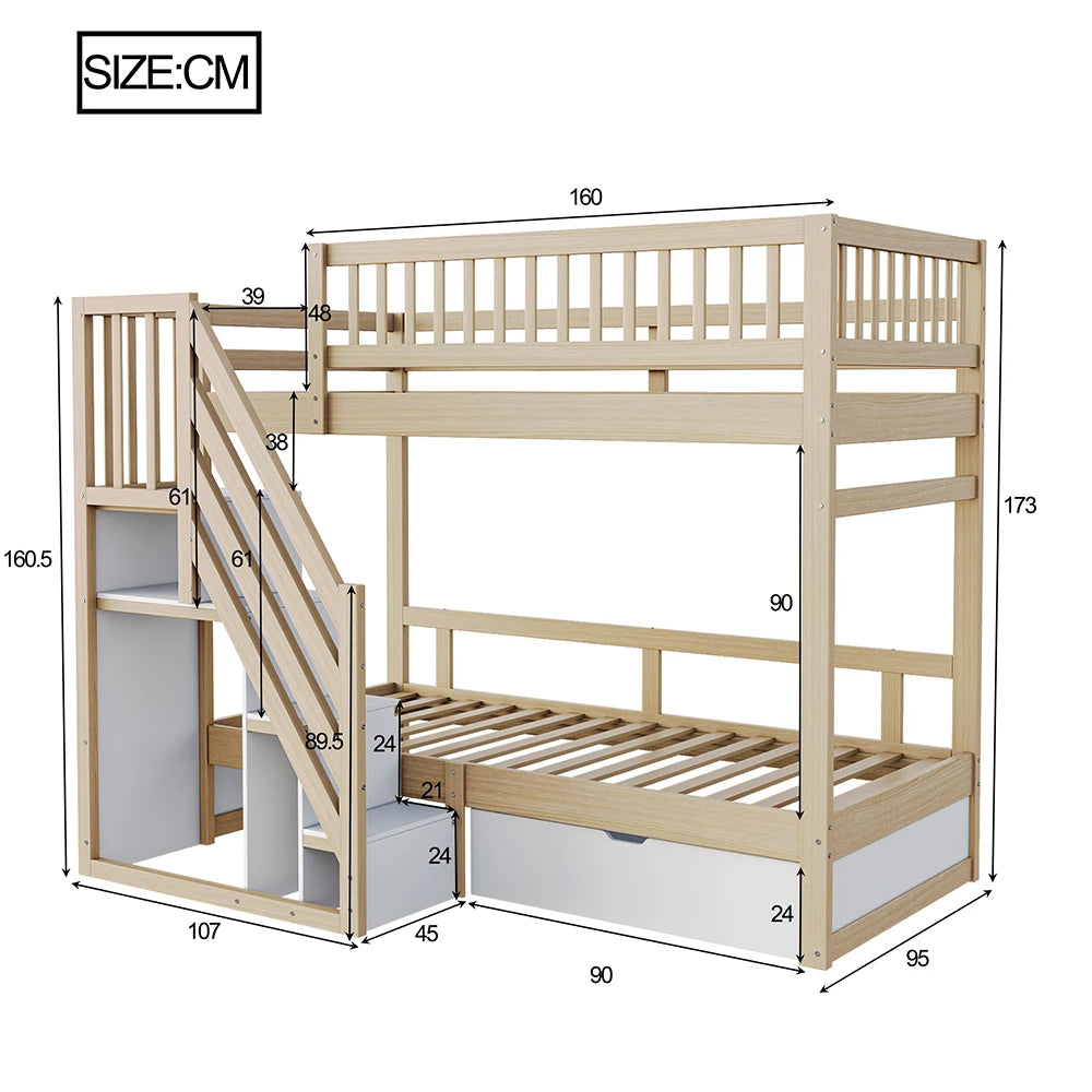 Etagenbett-Hausbett mit Treppe und Schubladen 90x200 Lilla Kids