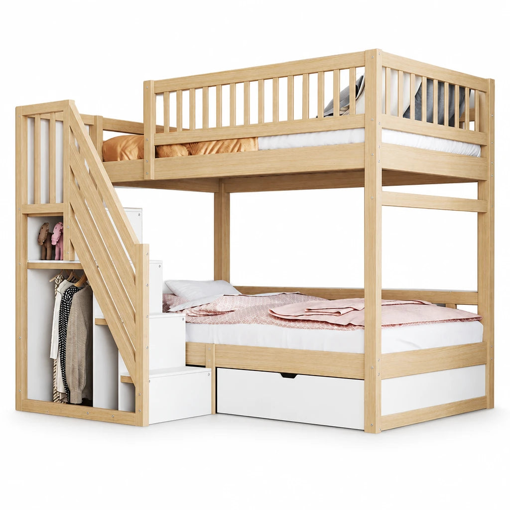 Etagenbett-Hausbett mit Treppe und Schubladen 90x200 Lilla Kids