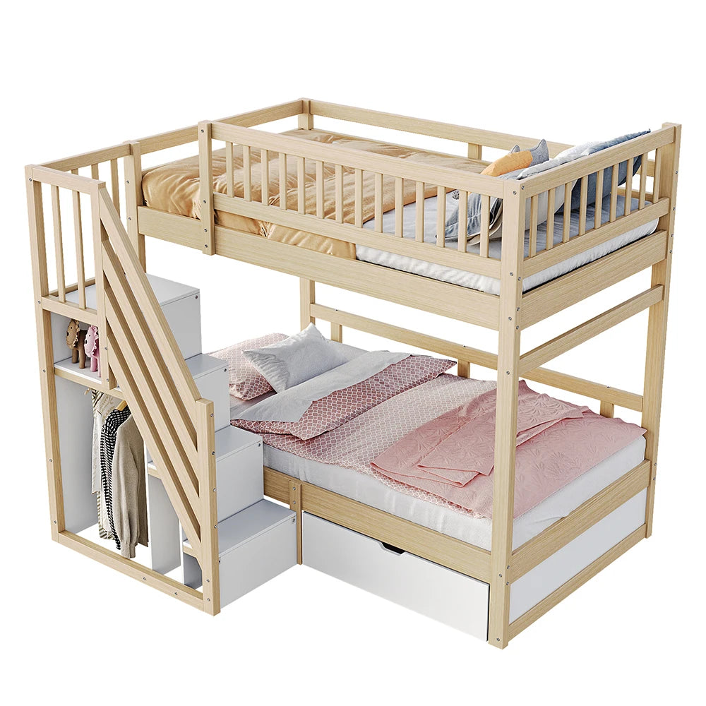 Etagenbett-Hausbett mit Treppe und Schubladen 90x200 Lilla Kids