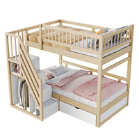 Etagenbett-Hausbett mit Treppe und Schubladen 90x200 Lilla Kids