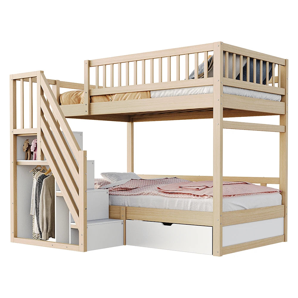 Etagenbett-Hausbett mit Treppe und Schubladen 90x200 Lilla Kids