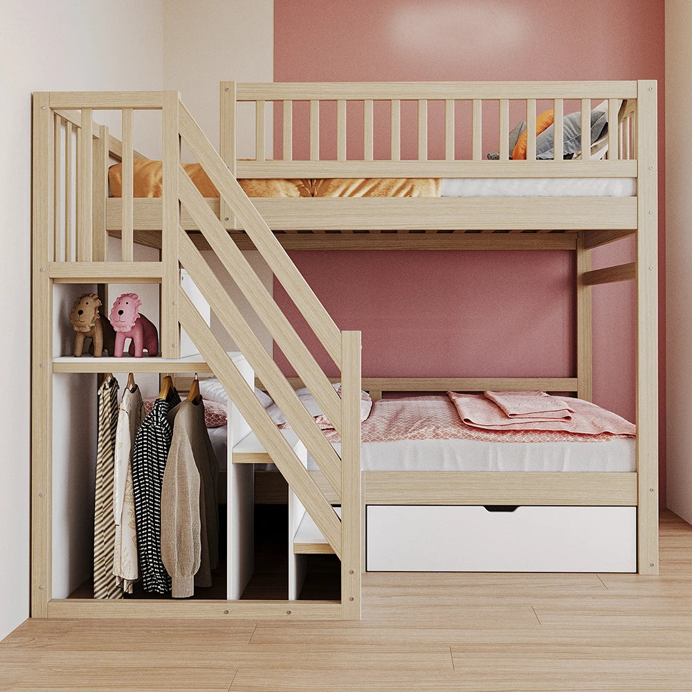 Etagenbett-Hausbett mit Treppe und Schubladen 90x200 Lilla Kids