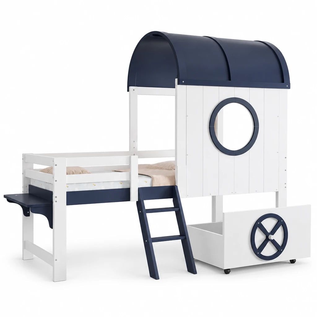 Etagenbett in Blau mit Bettkasten auf Rollen 90x200 Lilla Kids