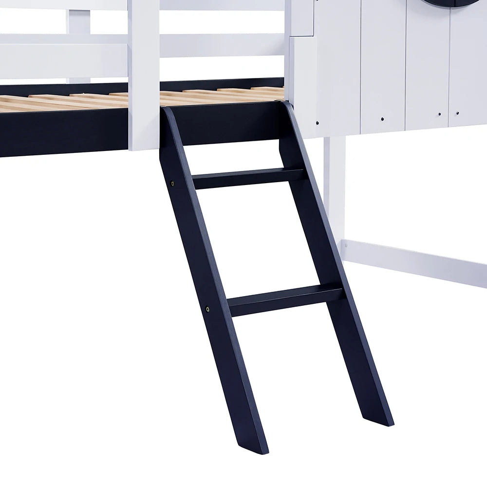 Etagenbett in Blau mit Bettkasten auf Rollen 90x200 Lilla Kids
