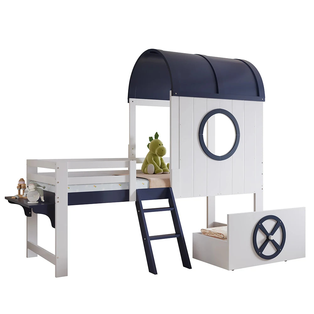 Etagenbett in Blau mit Bettkasten auf Rollen 90x200 Lilla Kids
