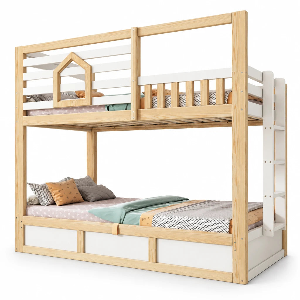 Etagenbett mit Fenstern und gerader Leiter in Khaki 90x200 Lilla Kids