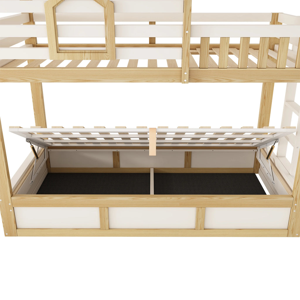 Etagenbett mit Fenstern und gerader Leiter in Khaki 90x200 Lilla Kids
